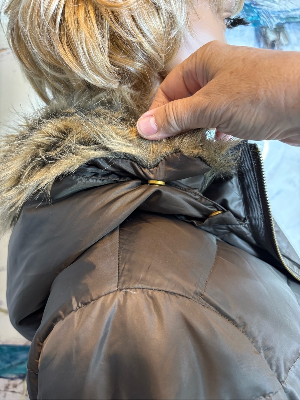 Joe Fresh Brown Quilted Hooded Puffer Jacket with Belt - Picture 12 of 16